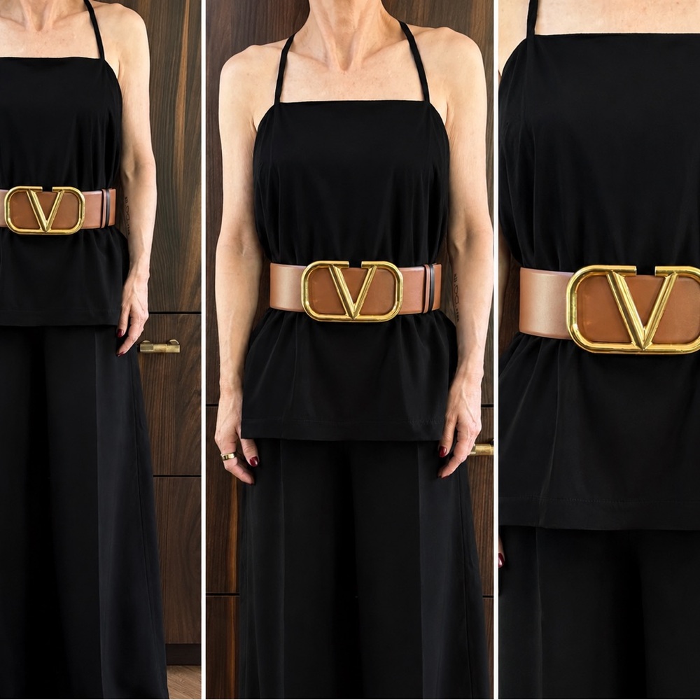 Valentino Garavani VLogo 70mm Reversible Belt Brown/Black Gold Size 75/30